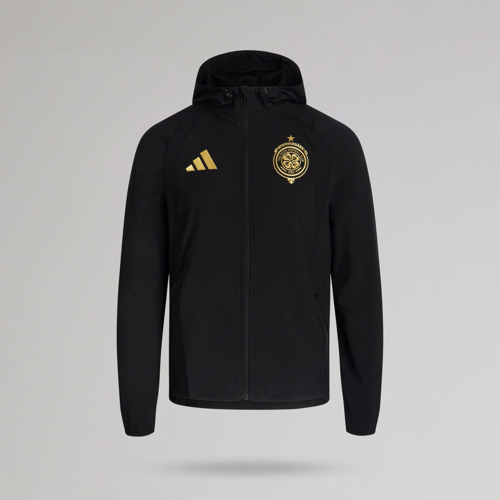 adidas Celtic Tiro Travel Black Full Zip Hooded Windbreaker