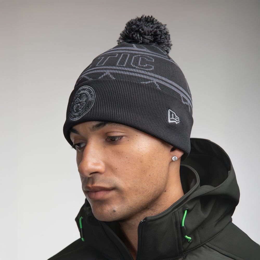Celtic Adult Black Pom Pom New Era Beanie