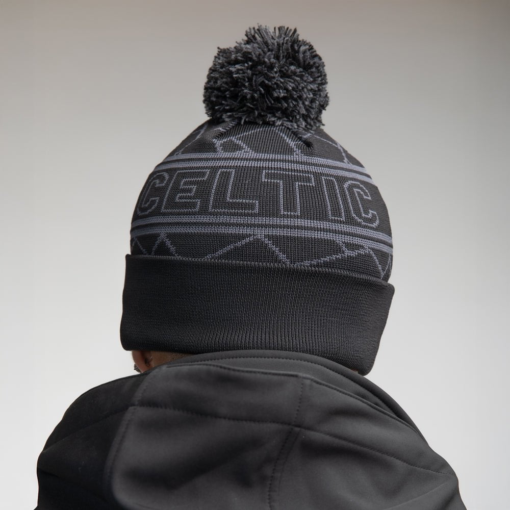 Celtic Adult Black Pom Pom New Era Beanie