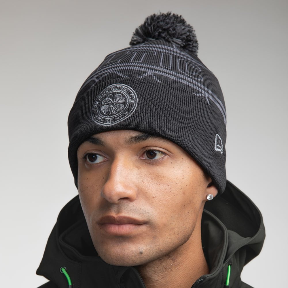 Celtic Adult Black Pom Pom New Era Beanie