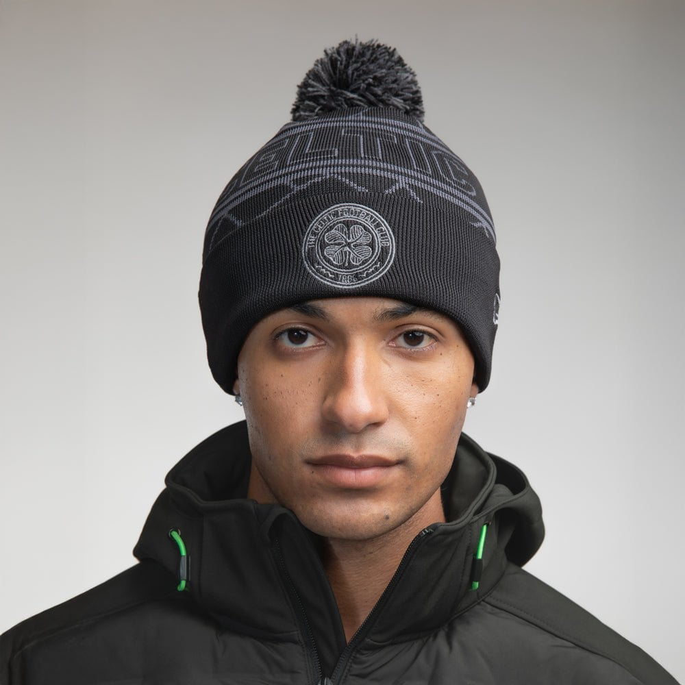 Celtic Adult Black Pom Pom New Era Beanie