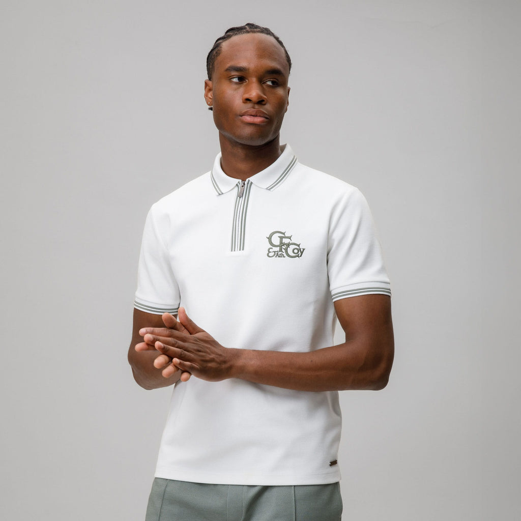 Celtic CFCoy Men's White Zip Polo