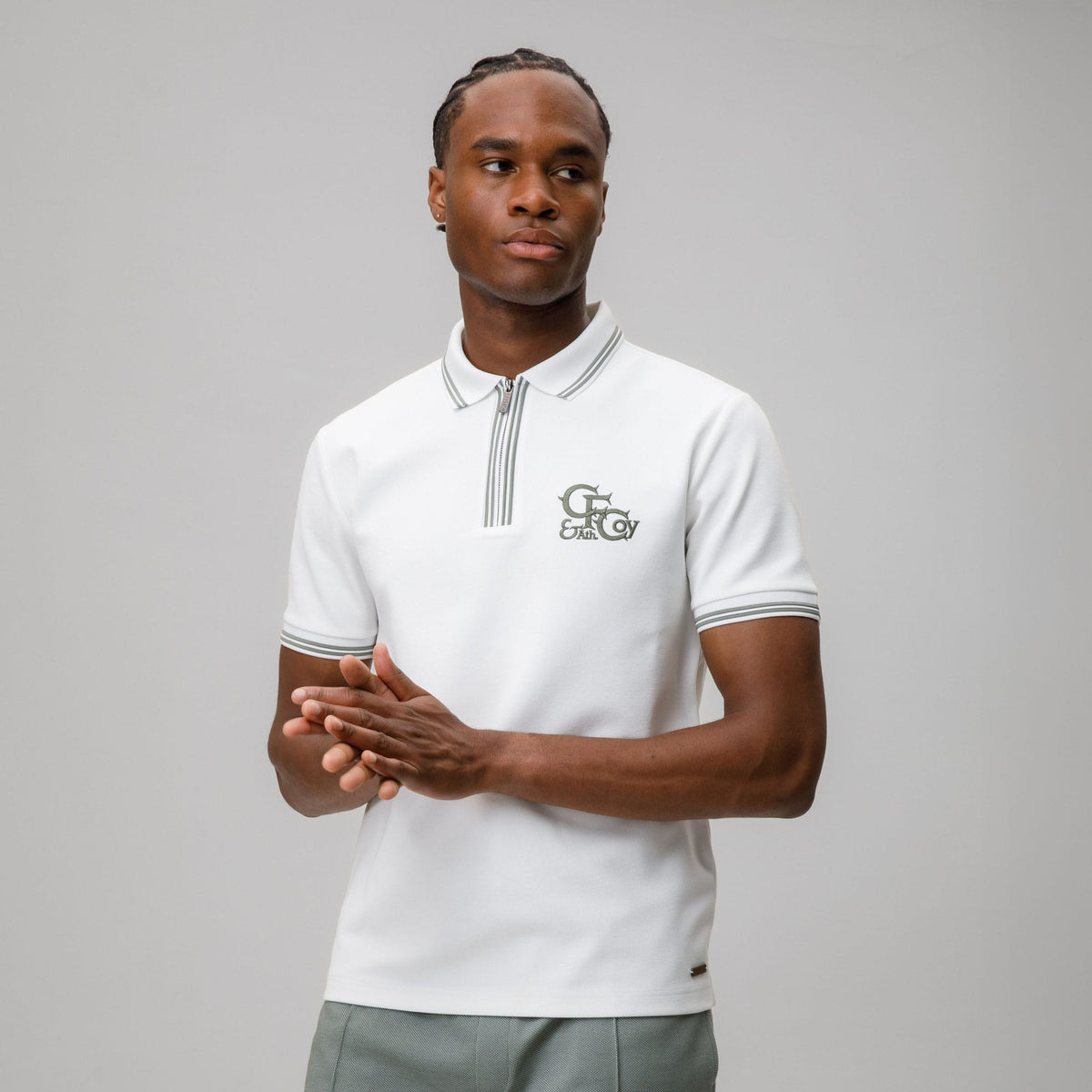 Celtic CFCoy Men's White Zip Polo