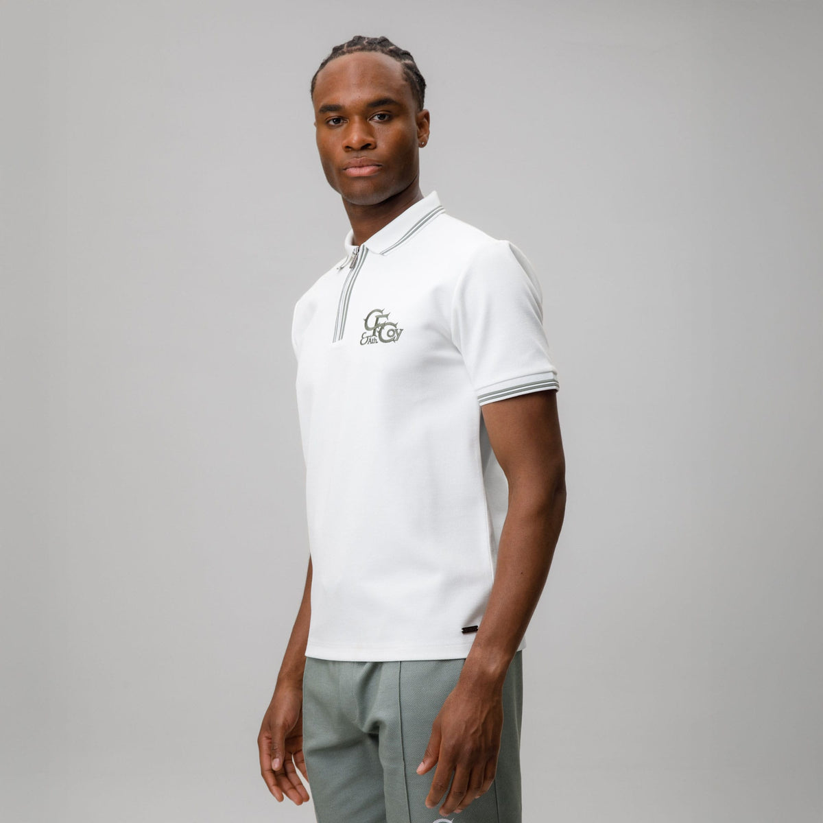 Celtic CFCoy Men's White Zip Polo