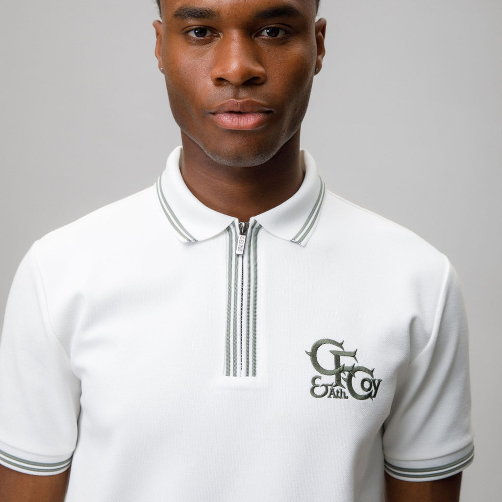 Celtic CFCoy Men's White Zip Polo
