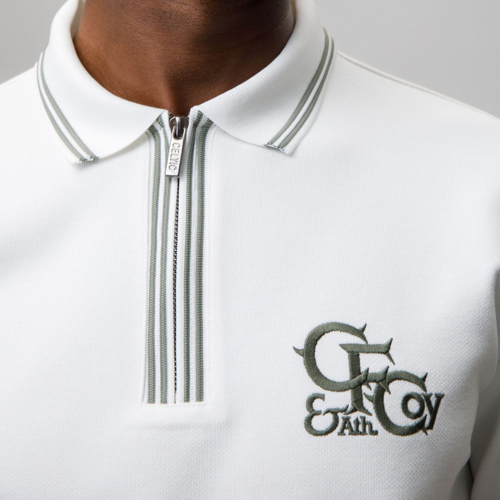 Celtic CFCoy Men's White Zip Polo
