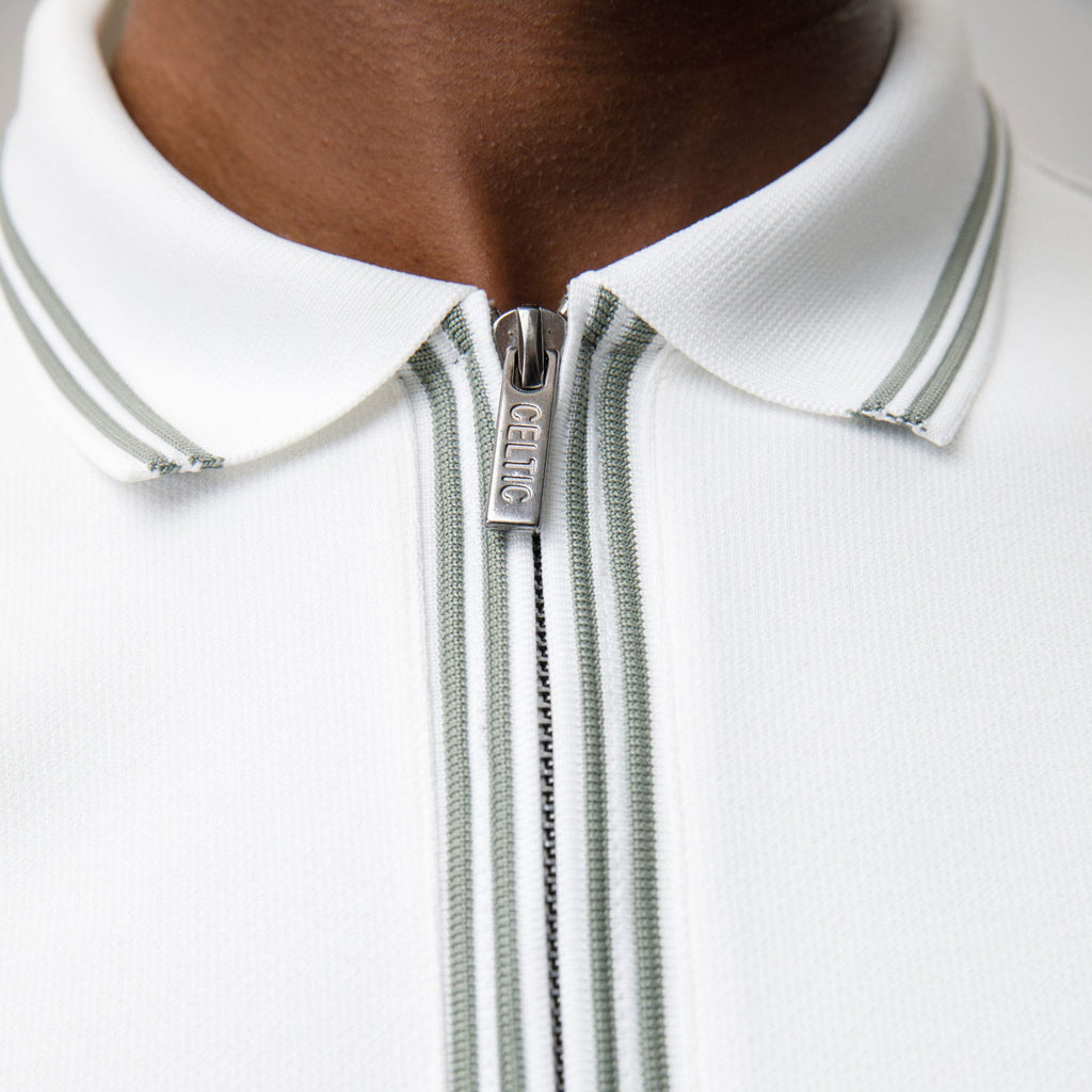 Celtic CFCoy Men's White Zip Polo