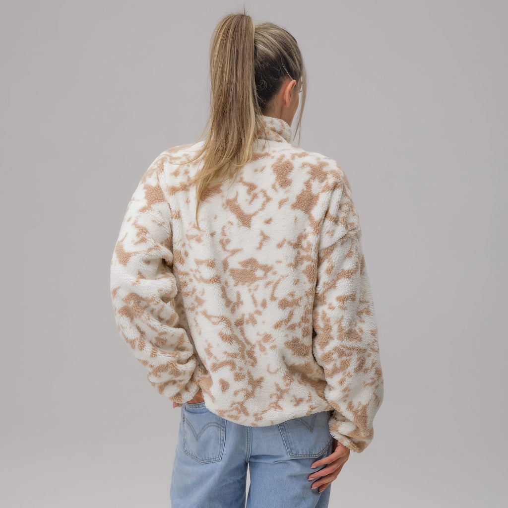 Celtic Crest Women's White Beige Print Quarter Zip Fleece