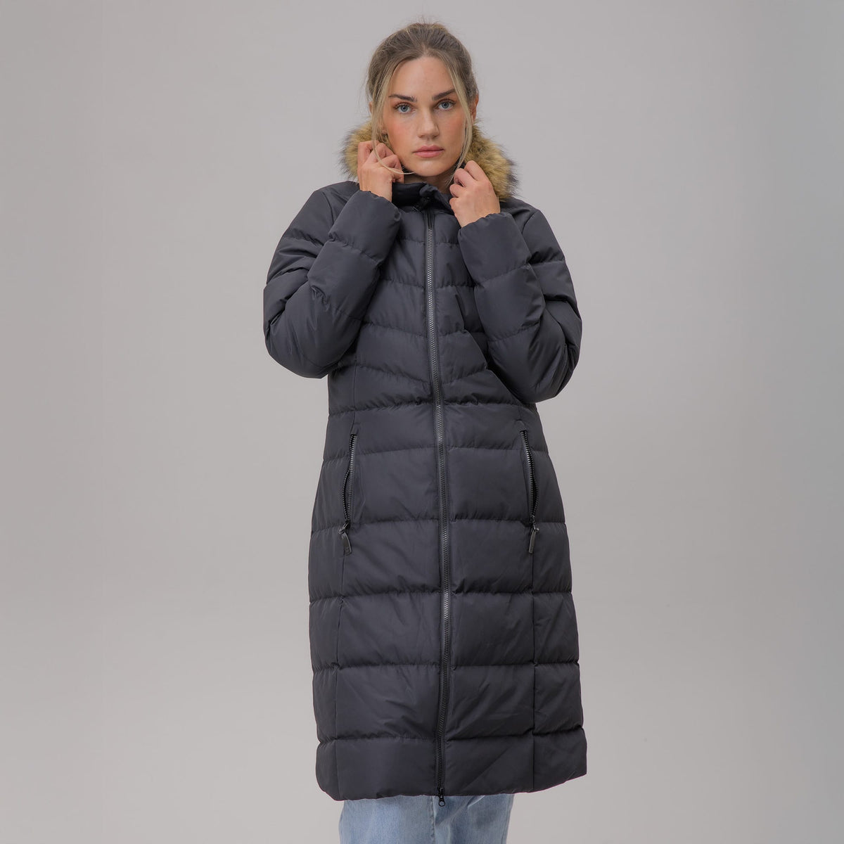 Celtic Crest Women's Long Padded Black Jacket