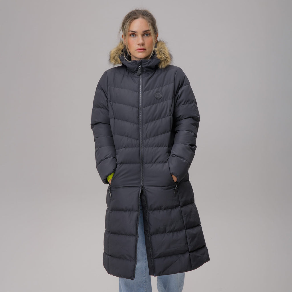 Celtic Crest Women's Long Padded Black Jacket