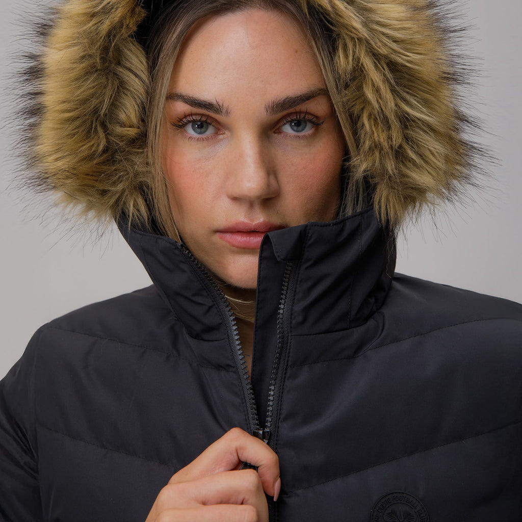 Celtic Crest Women's Long Padded Black Jacket