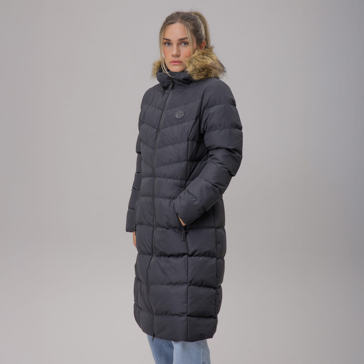 Celtic Crest Women's Long Padded Black Jacket